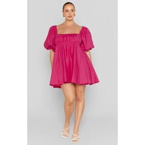 AMALIE THE LABEL Showpo. HAMYYA LINEN TIE BACK PUFF SLEEVE MINI LINEN DRESS 16